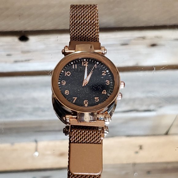 Starry Sky Watch - Beige, Black Sparkle Face, Large Number Time Marker - Picture 11 of 11